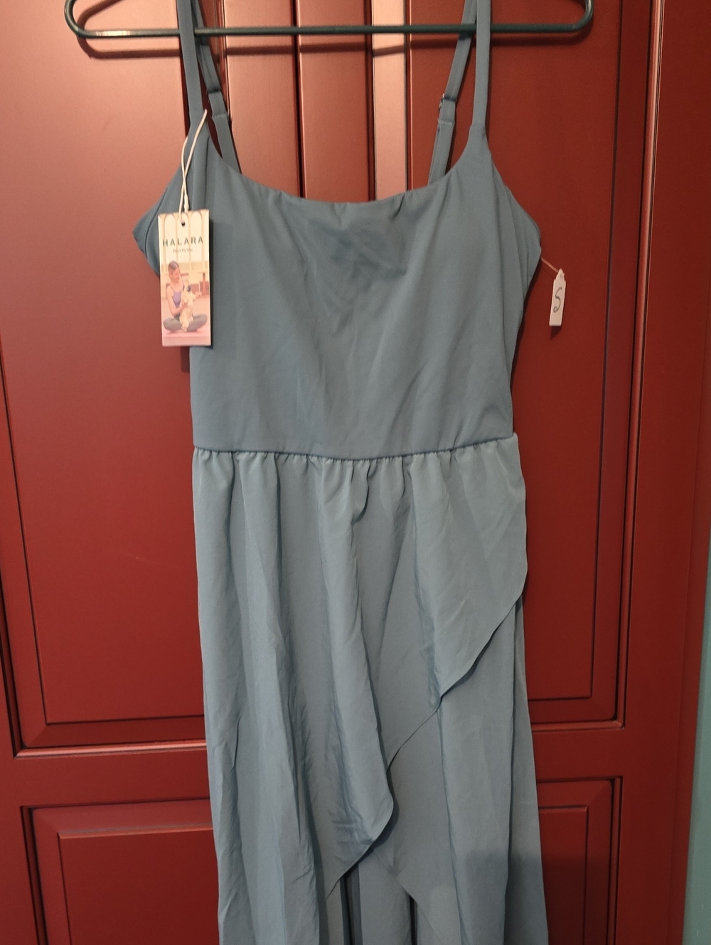 HAlara Slate Blue Spaghetti-Strap Chemise with Draped Skirt